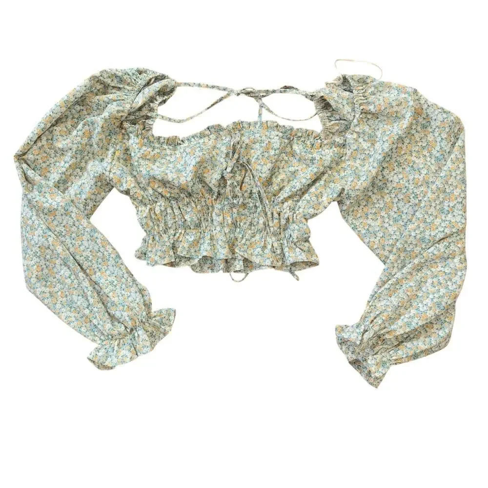 Mable Cottagecore Renaissance Peasant Floral Crop Top Women’s S Prairie Soft